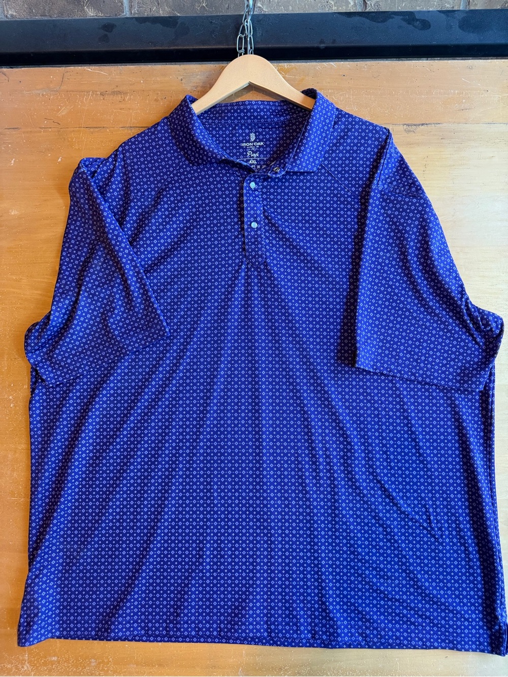 Iron Oak Pearl Snap Polo Shirt in Deep Purple with Micro Geo Print 4XL